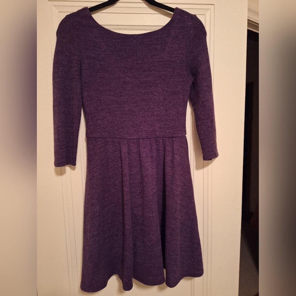 Sweater dress, purple with a slight pink shimmer in the fabric, Size XS